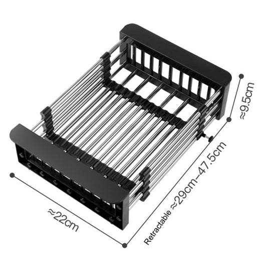 Kitchen Drainage Rack Stainless Steel Retractable Sink Shelf Flatware Storage Organizer, Specification: Large Black by bashfashion