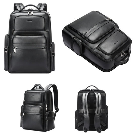 Bopai 61-98611 Large-capacity Waterproof First-layer Cowhide Laptop Backpack With USB+Type-C Port(Black) by Bopai