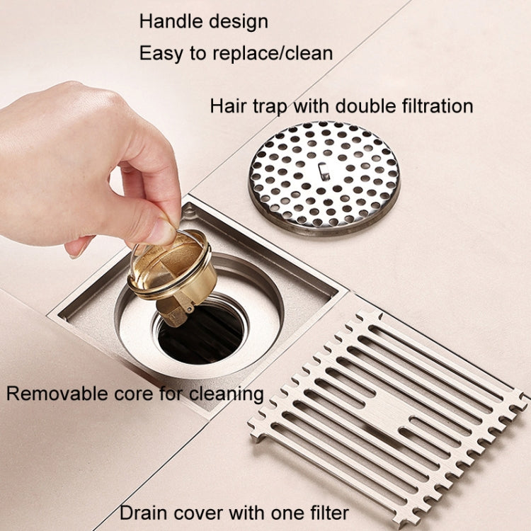 All Copper Brushed Anti-Odor Floor Drain Gravity Copper Core Bathroom Floor Drain, Specification: Square Invisible by bashfashion