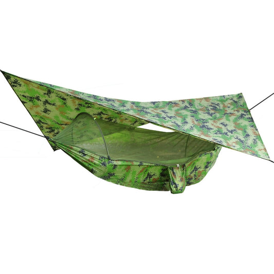 250 x 120cm Anti-mosquito Hammock and Tarp Set Waterproof Sunshade Camping Supplies(Dark Green +Camouflage) by bashfashion