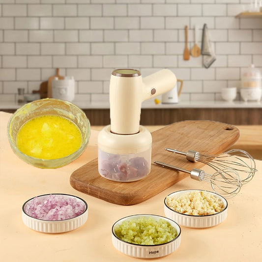 2 in 1 Portable Wireless Garlic Chopper Egg Beater Mixer Cooking Machine(Khaki) by bashfashion