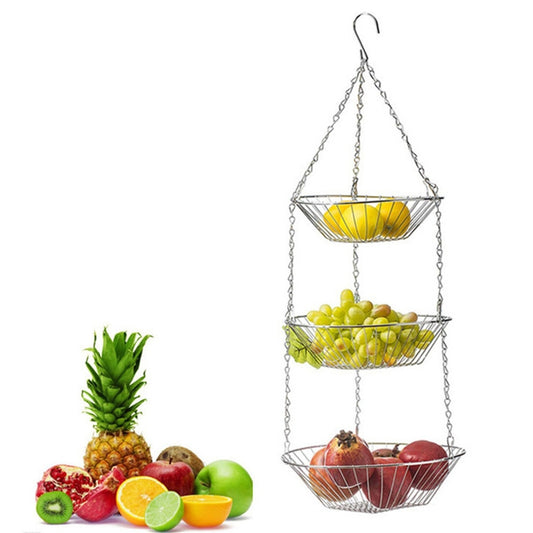 3-tier Hanging Fruit Basket Wrought Iron Fruit Vegetable Storage Organizer(Bronze) by bashfashion