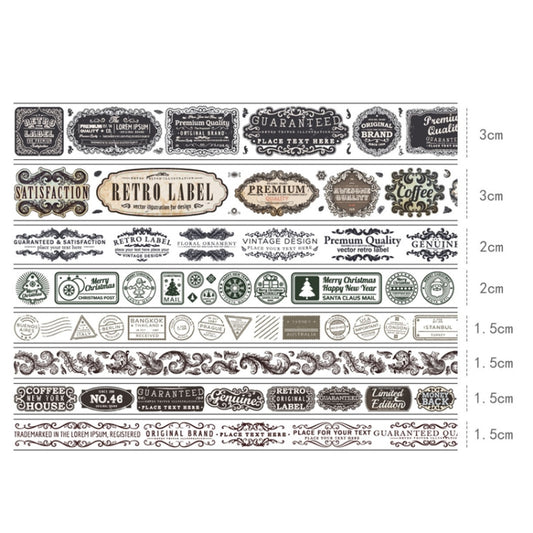 8rolls /Box Ancient Style Transparent PET Tape Set for Journaling 3cm x 2+2cm x 2+1.5cm x 4(Badge Pattern) by bashfashion
