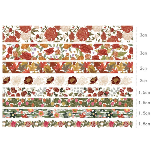 8rolls /Box Ancient Style Transparent PET Tape Set for Journaling 3cm x 2+2cm x 2+1.5cm x 4(Flourishing Blossoms) by bashfashion