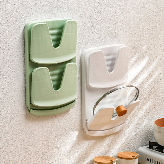 Wall Mounted Pot Lid Holder Kitchen Double Layer Multifunctional Folding Rack(White) by bashfashion