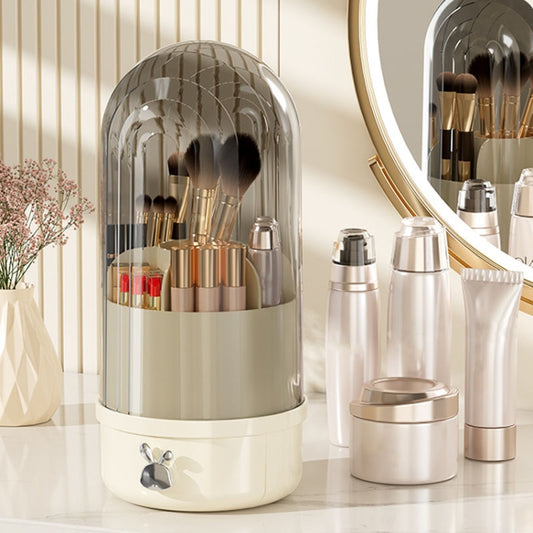 Rotation Dustproof Makeup Brush Storage Tube Dressing Table Desktop Pen Tube(Transparent Black) by bashfashion