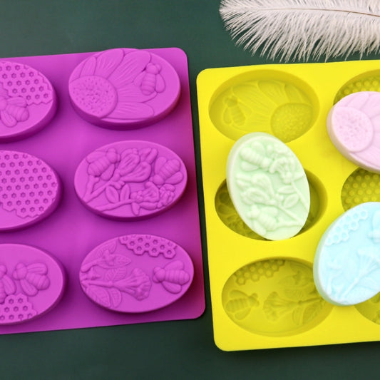 6 Grids Oarbone Bee Silicone Cake Mold Handmade Soap Pudding Mold(Purple) by bashfashion