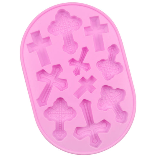 10 Grids Vintage Cross Silicone Chocolate Mould Cake Decoration Molds(Pink) by bashfashion