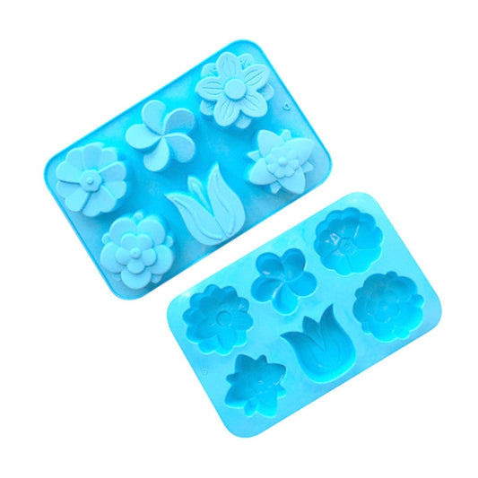 6 Grids Flower Silicone Baking Cake Molds DIY Handmade Soap Mould(Light Blue) by bashfashion
