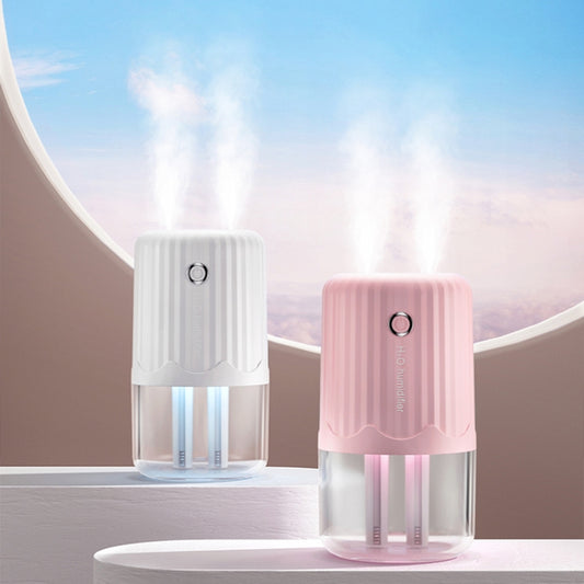 T06 Large-Capacity Atmosphere Night Light Household Dual Spray Air Humidifier, Color: White Plug-in by bashfashion