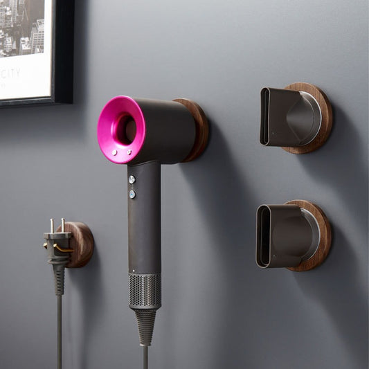 For Dyson Hair Dryer Plug Walnut Wall-mounted Storage Rack Wooden Shelf by bashfashion