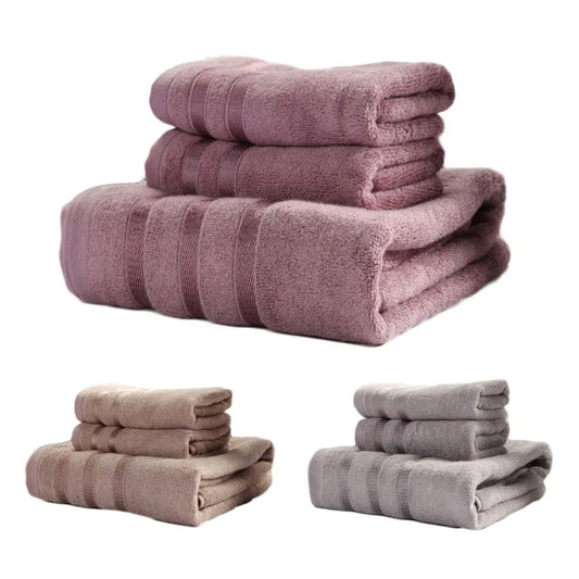 3pcs /Set Soft & Plush Towel Set Bamboo Fiber Cotton Bath Towel Washcloth For Bathroom(Gray) by bashfashion