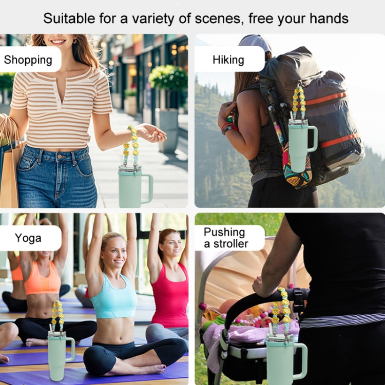 For 16-40oz Stanley Mug Lanyard Silicone Loop Boho Daisy Cute Flower Hand-Woven Mug Cover(Green) by bashfashion