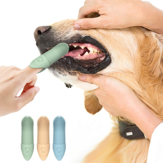 Pet Finger Toothbrush Cats Dogs Silicone Toothbrush Pet Oral Cleaning Care Tool(Blue) by bashfashion