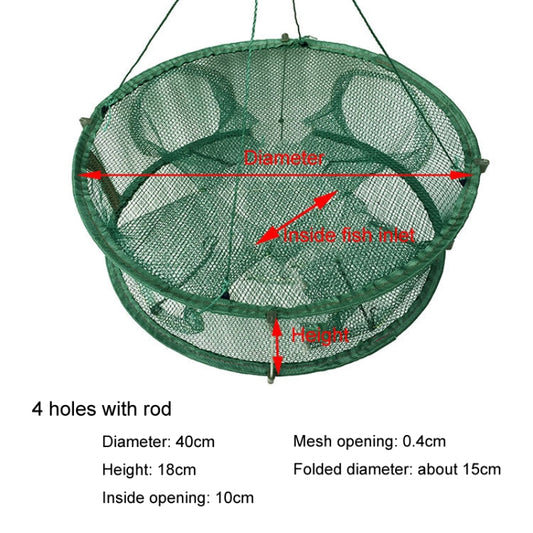 Automatic Folding Fish Net With Support Rod Fishing Cage Lobster Net Fishing Gear, Color: 4 Holes Green by bashfashion
