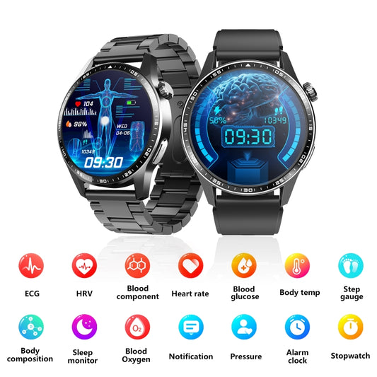 F400 1.55 Inch Screen Smart Watch Support ECG/ Blood Oxygen / Blood Sugar / 150+ Sports Mode, Color: Black Brown Leather by bashfashion