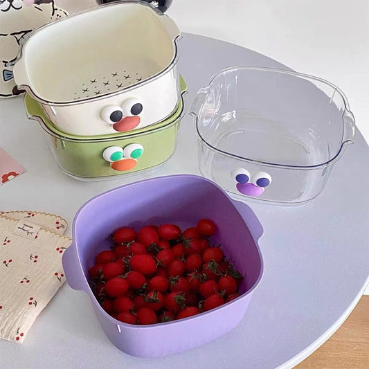 Household Dual Layer Thickened Cartoon Draining Basket Multifunctional Kitchen Dishwashing Hamper, Style: Medium Purple by bashfashion