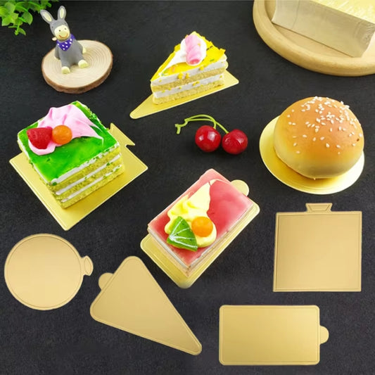 100pcs /Set 118x78mm Triangle Golden Paper Plates Dessert Board Base Mousse Mat Cake Cardboard Pastries Display Tray by bashfashion