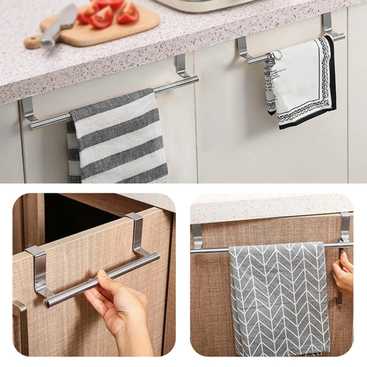 No-Punch Stainless Steel Over Door Towel Rack Cabinet Door Rag Hanging Holder, Length: 36.5cm Black by bashfashion