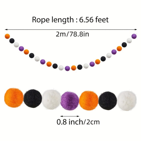 2m Halloween Felt Ball Pendant Horror Atmosphere Wool Ball Decoration(24 Balls) by bashfashion
