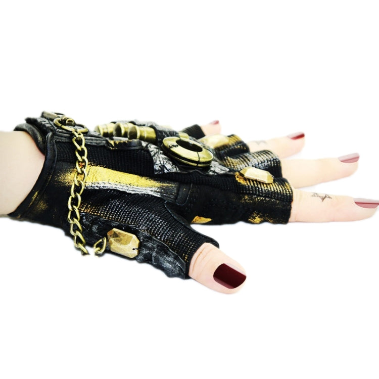 Punk Biker Half Finger Gloves Halloween Accessories(S) by bashfashion
