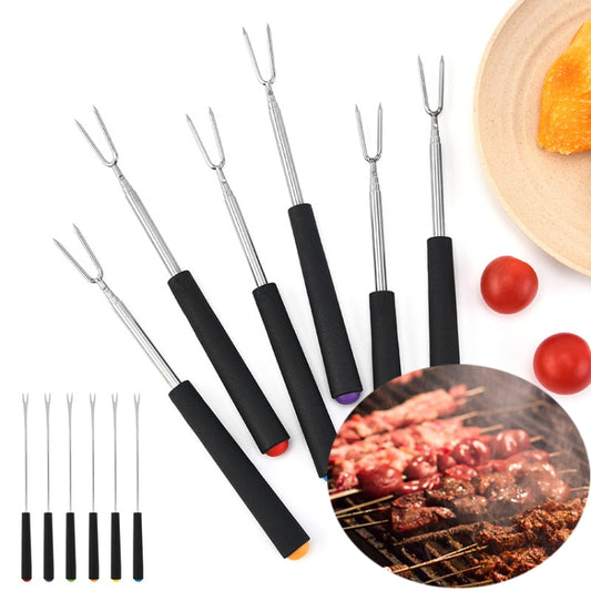 V-Shape Outdoor Portable Barbecue Fork Stainless Steel Barbecue Tool, Style: Retractable Green by bashfashion