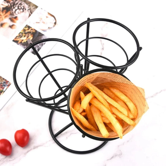 3 in 1 Taper French Fries Holder Stainless Steel Chips Basket Snack Stand(Black) by bashfashion