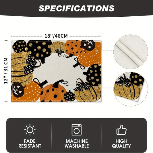 Halloween Cartoon Linen Placemat Kitchen Restaurant Decorative Insulation Pad(Pumpkin) by bashfashion