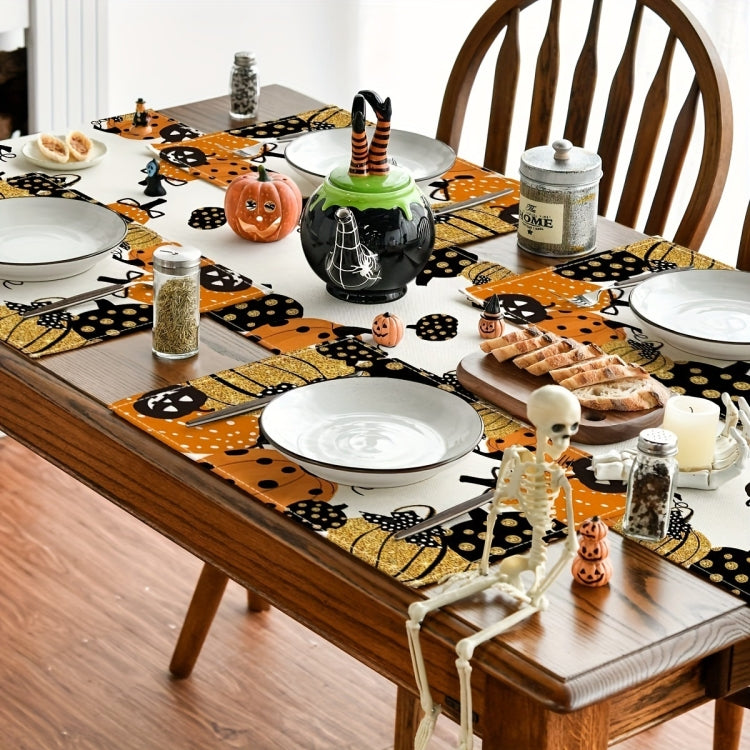 Halloween Cartoon Linen Placemat Kitchen Restaurant Decorative Insulation Pad(Pumpkin) by bashfashion