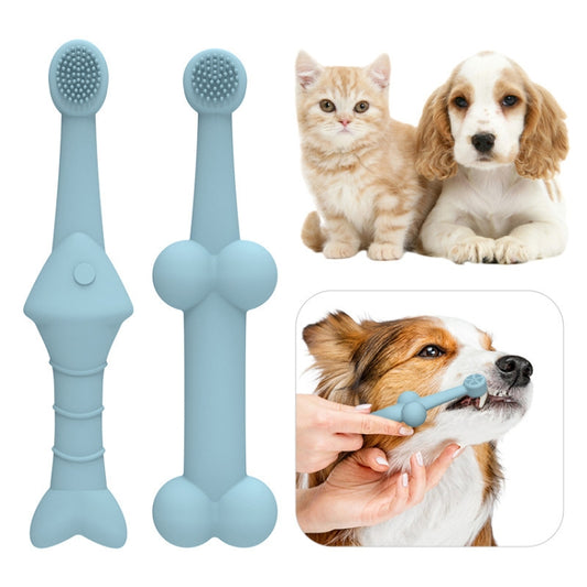 2pcs / Set Cats And Dogs Silicone Toothbrush Pet Oral Cleaning Care Tool(Blue) by bashfashion