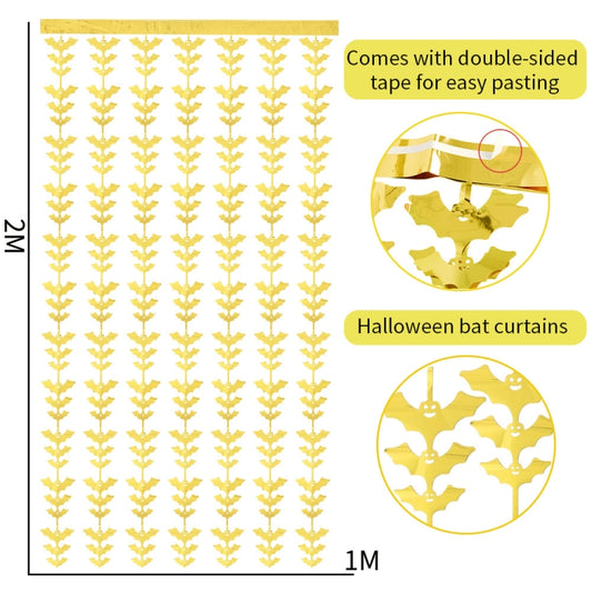 Halloween Decorative Bat String Flag Door Curtain Party Scene Layout Props(Black) by bashfashion