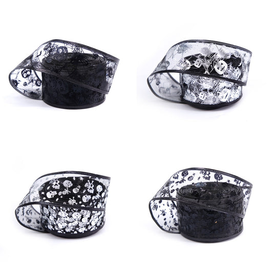 4m Halloween Decoration Gold-stamped Cartoon DIY Bow Ribbon(Silver Skeleton) by bashfashion