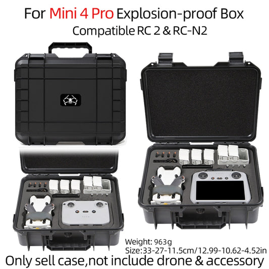 For DJI Mini 4 Pro Drone Suitcase Explosion-proof Box Compatible with RC 2 & RC-N2(Black) by bashfashion