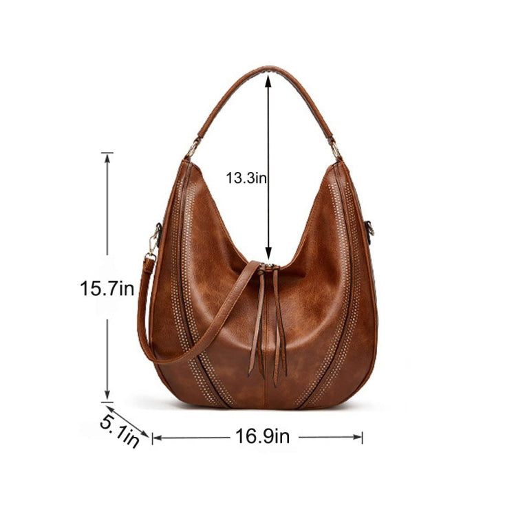 Women Large Capacity Tote Bag PU Leather Shoulder Bag 2 In 1 Brown by bashfashion