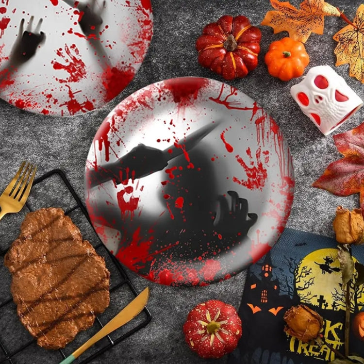 10pcs Halloween Disposable Blood Handprint Tableware Horror Party Decoration, Style: 7 inch Paper Plates by bashfashion