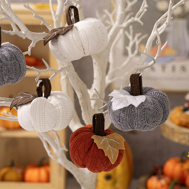 Thanksgiving Decoration Pumpkin Pendant Harvest Festival Knitted Pumpkin Ornament Arrangement(White) by bashfashion