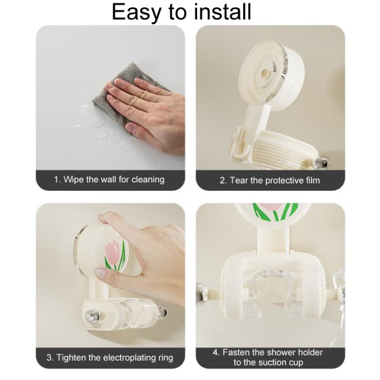 Bathroom No-Punch Suction Cup Showerhead Holder Tulip Shower Hanger(Milk White) by bashfashion