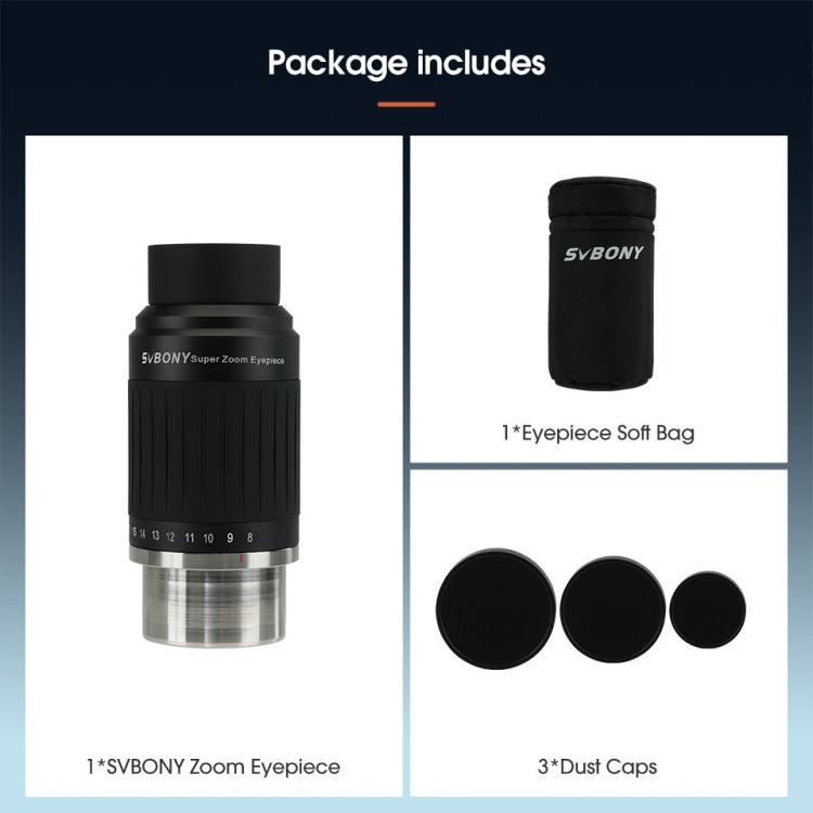 SVBONY SV230 1.25/2 Inch Universal Astronomy Wide Angle Zoom Eyepiece 8-20mm 57-72 Degrees by SVBONY