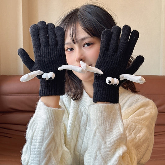 Fall Winter Couple Students Magnetic Warm Gloves Cute Dolls Outdoor Hand In Hand Mittens, Size: Average(White) by bashfashion