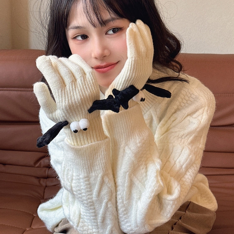 Fall Winter Couple Students Magnetic Warm Gloves Cute Dolls Outdoor Hand In Hand Mittens, Size: Average(Black) by bashfashion