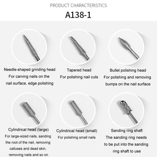 A138-2 Manicure Grinding Heads Set Nail Polishers Accessories Nail Tools by bashfashion
