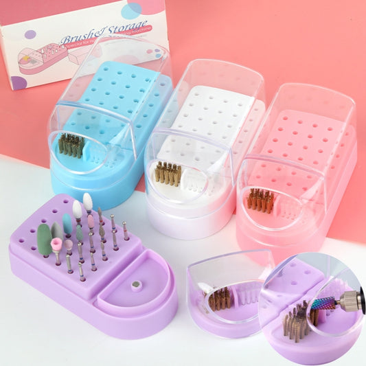 30 Holes Nail Art Drill Bits Storage Box Dustproof Display Rack With Cleaning Brush(Pink) by bashfashion