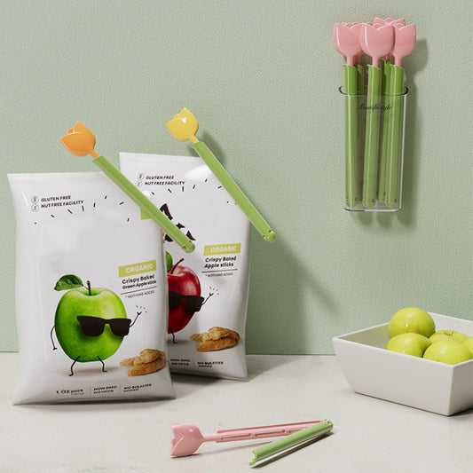 5pcs /Box Tulip Shaped Food Bag Sealing Clip Portable Snack Bread Sealing Clip With Magnetic Storage Box(Orange) by bashfashion