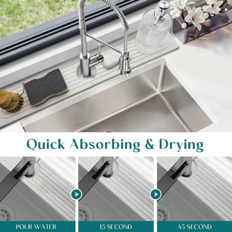 Diatomite Absorbent Mat Fast Drying Stone Kitchen Bathroom Faucet Sink Drainage Mat, Size: 60x10cm+10x10cm(Light Gray) by bashfashion