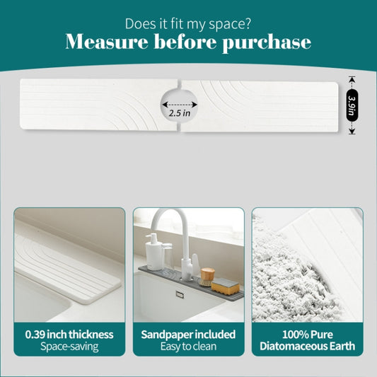 Faucet Sink Drying Mat Diatomaceous Earth Stone Splashproof Absorbent Sink Drainage Mat, Color: K05 White(40x10cm) by bashfashion