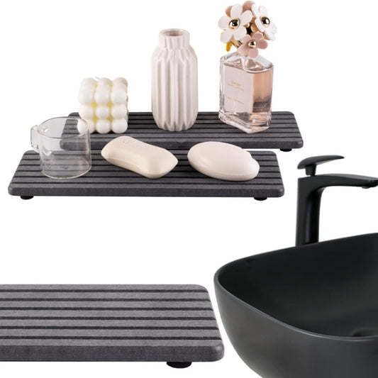 2pcs /Set Absorbent Diatomite Coaster Rectangular Recessed Quick-Drying Stone Sink Toiletries Placemat, Size: 22x11cm(Dark Gray) by bashfashion