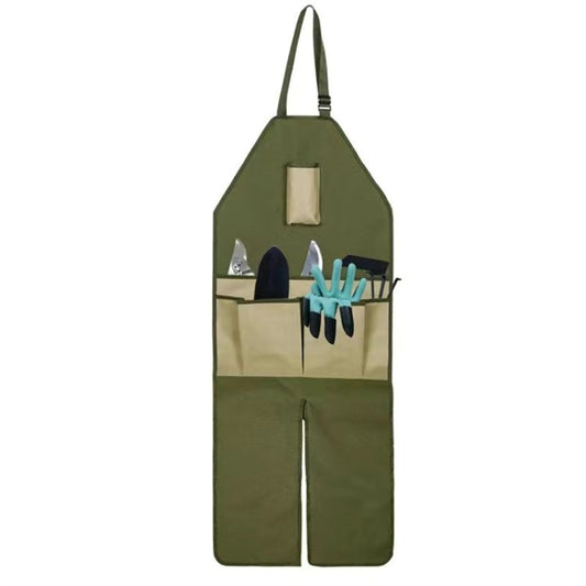 Gardening Pruning Multi-Pocket Oxford Cloth Color-blocking Extended Leg Apron(Green + Brown) by bashfashion