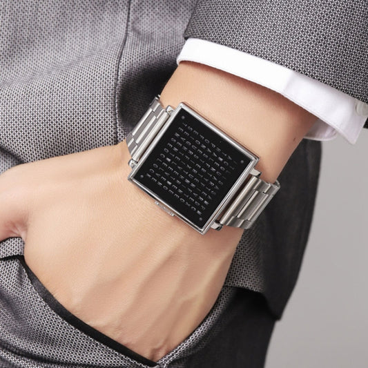 SKMEI Multi-function Letter Display Dial Square Men Electronic Watch, Color: Silver Steel Band by SKMEI