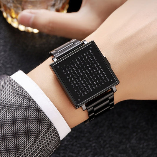 SKMEI Multi-function Letter Display Dial Square Men Electronic Watch, Color: Black Steel Band by SKMEI