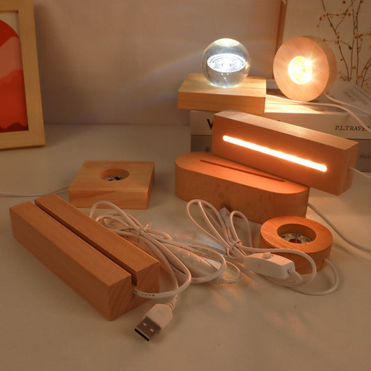 LED Light Solid Wood Luminous Base for Resin Art Acrylic Glass Lights Round 10x2cm(Three-color Light) by bashfashion